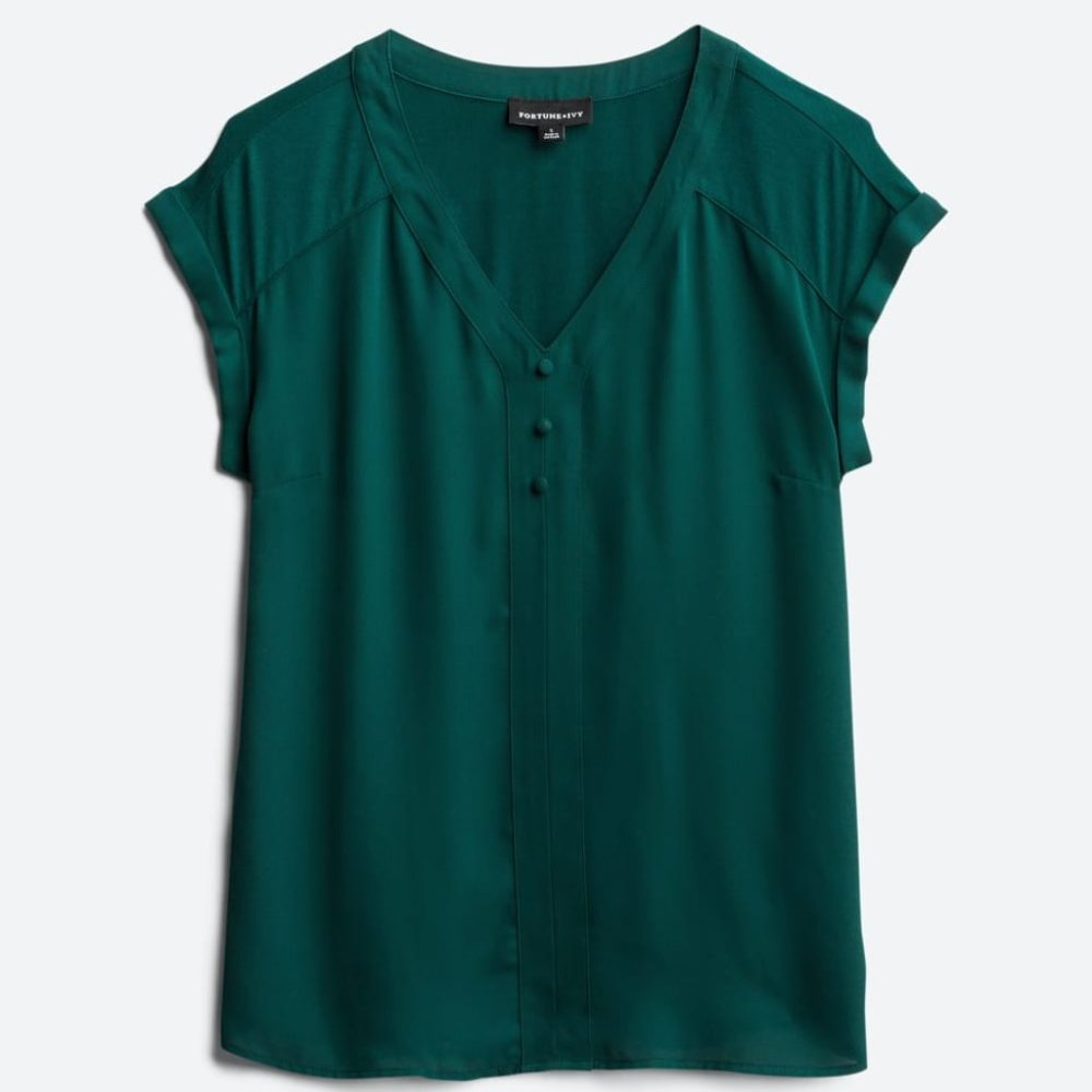 FORTUNE + IVY Helina Mixed Material Blouse